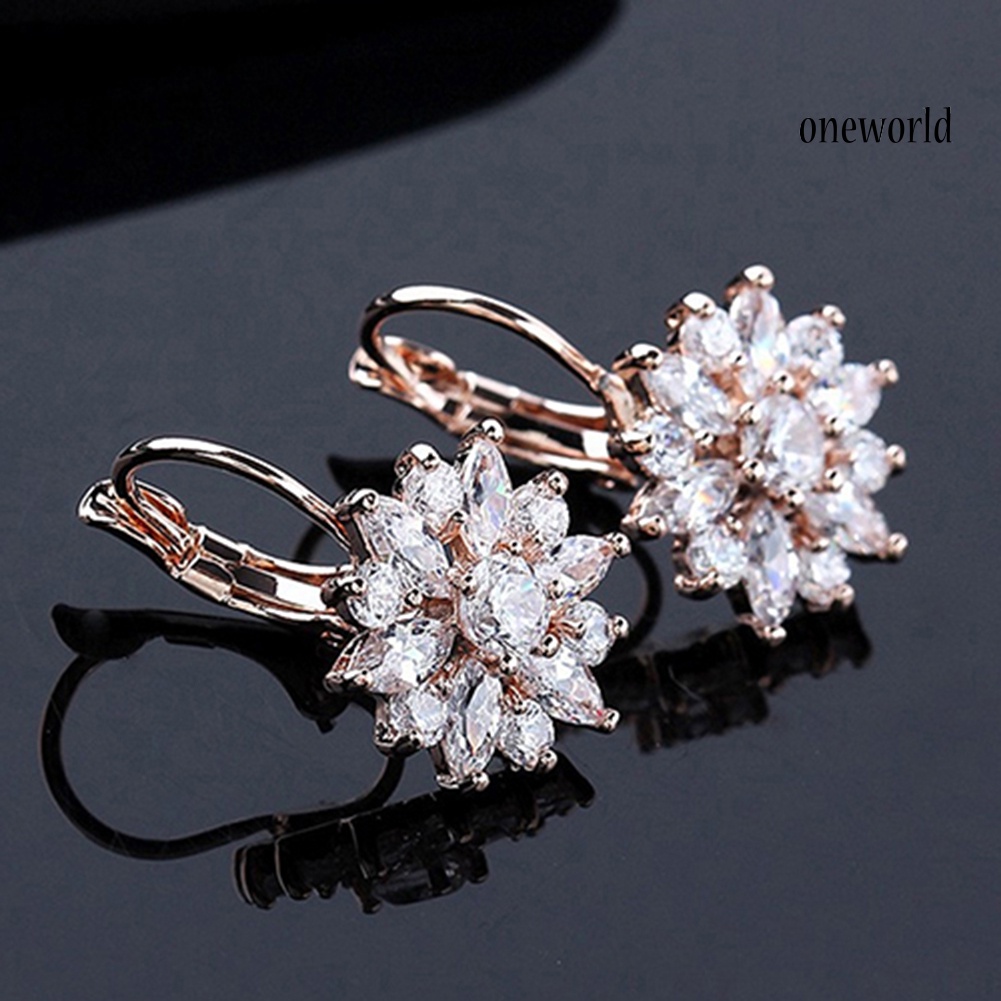 OW@ Women's Luxury Zircon Stone Flower Pattern Ear Studs Earrings Jewelry Gift