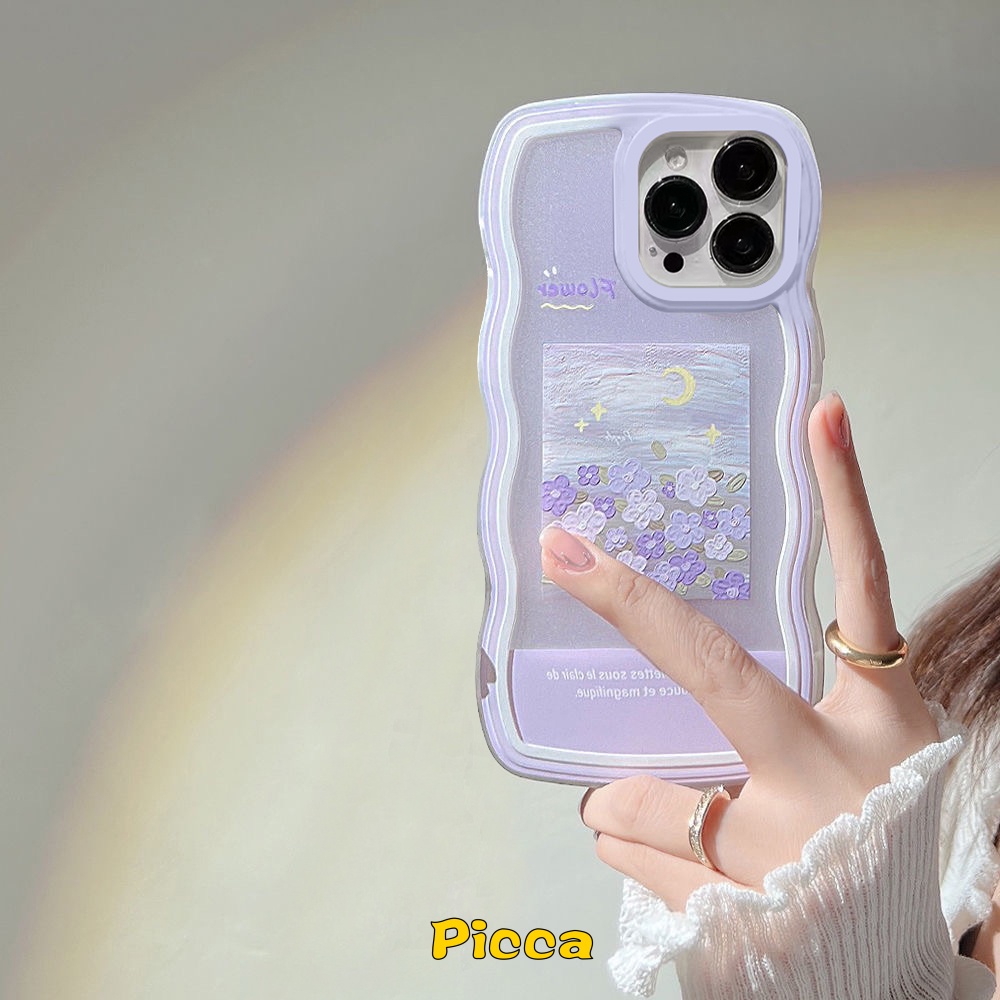 Case Untuk Samsung A14 A04 A12 A04s A32 A53 A20s A04E A33 A23 A22 A03 A50 M32 A50s A31 A11 A21s A30s A13 A52 A52s A51 M12 A03s A02s M22 Lukisan Minyak Bunga Ungu Bergelombang Frame Cover