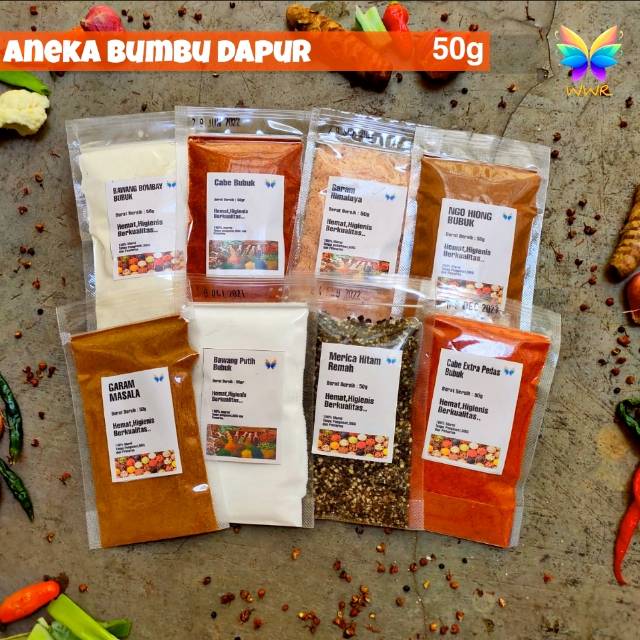 

Aneka Bumbu Dapur Rempah CABE / MERICA / PAPRIKA / BAWANG / GARAM / KEJU / KALDU AYAM