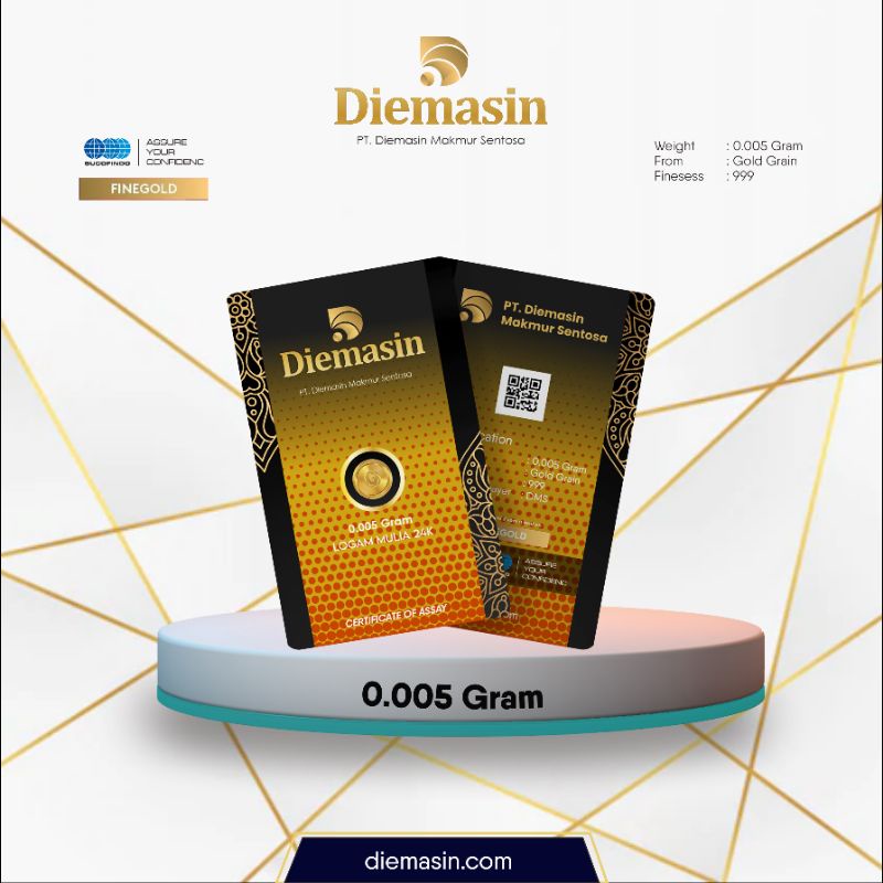 DIEMASIN 0.005 Gram Logam Mulia 24 Karat. Souvenir. Gift