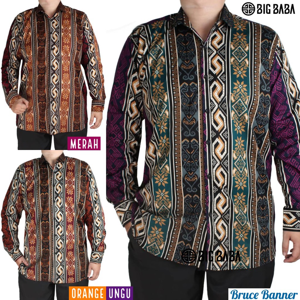 STAYL Big Baba - Kemeja Jumbo Pria 100% Cotton Aneka Motif Lengan Panjang Size XXL LD 120 cm