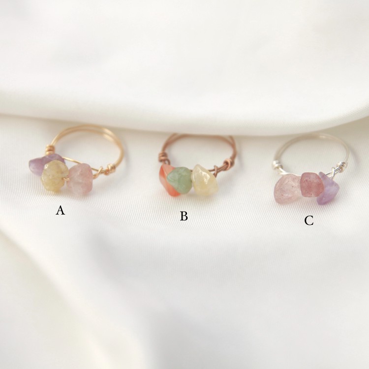 Cincin Gemstone Triple Gemstone Combine Color Ring
