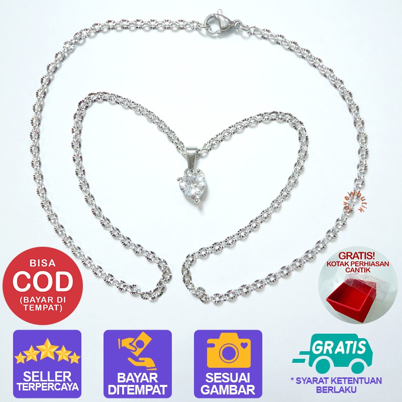 Lovelybutik Kalung Titanium anti Karat | MIni Heart Kalung Wanita Titanium Dengan Liontin Heart Keci