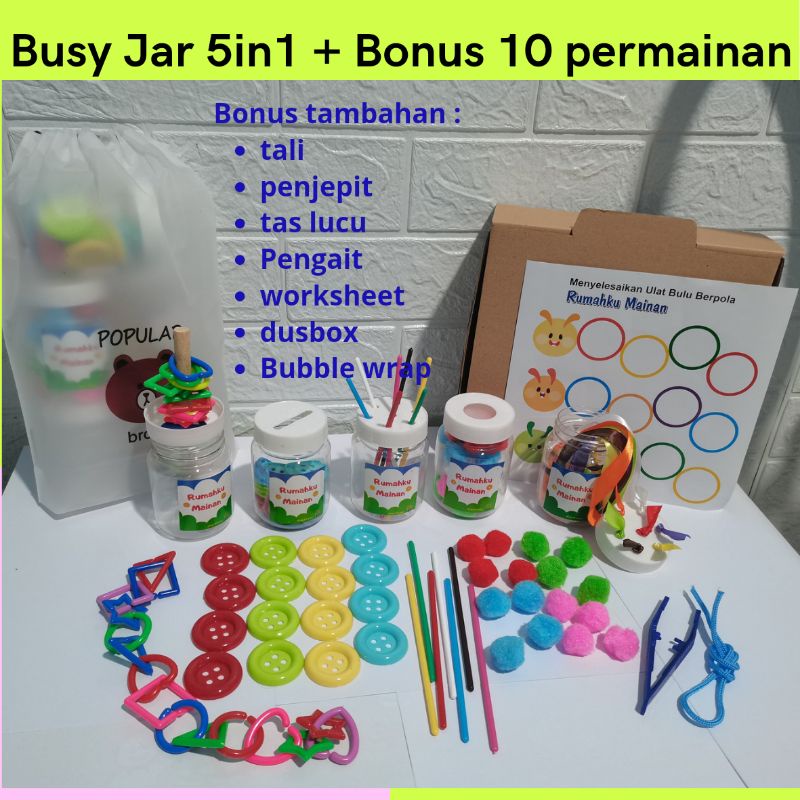 MAINAN MONTESSORI ANAK BUSY JAR 5IN1 BONUS 10 PERMAINAN