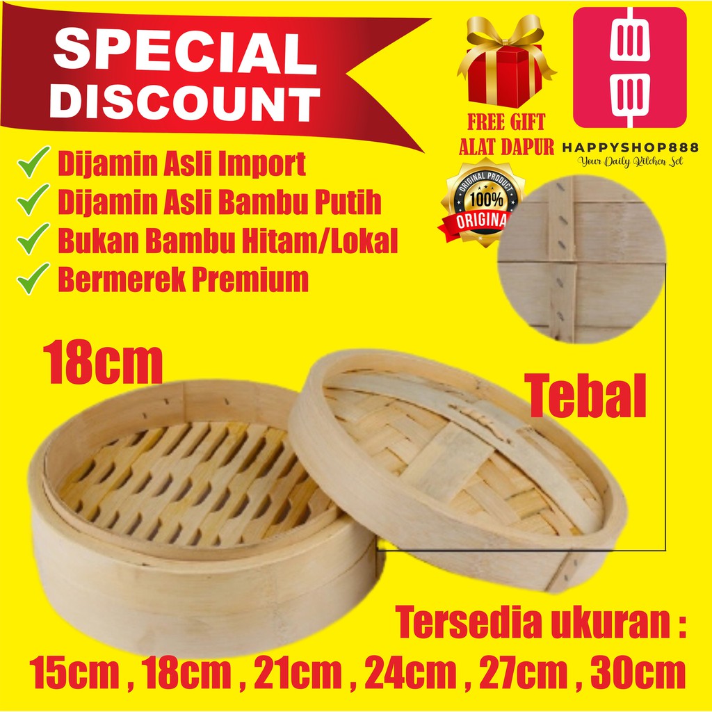 Steamer Bambu / Kukusan Bambu Dimsum / Klakat / Kelakat / Langseng Bambu / Keranjang Kukus Import 18