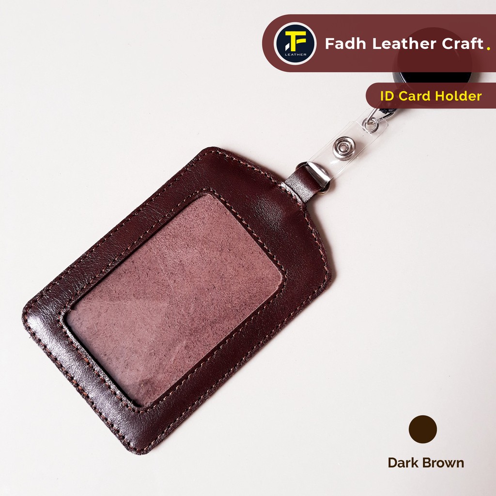 

ID Card Holder Kulit Asli / Name Tag Kulit Gantungan Yoyo - Warna Dark Brown