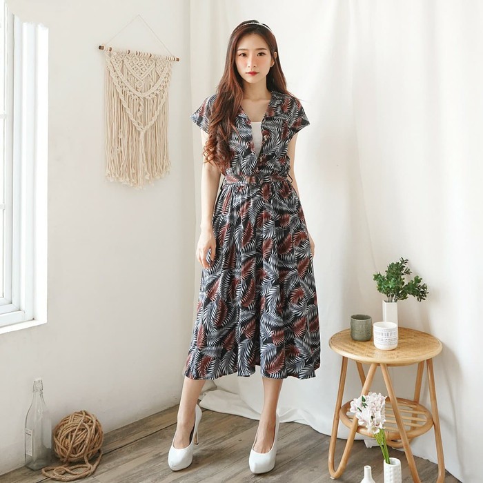 Vicca Midi Dress Bahan Katun Rayon Motif/Casual Midi Dress
