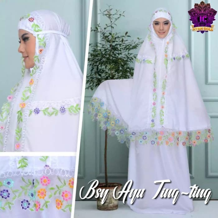 Terlaris Mukena Muslimah/ Rukuh Dewasa Semi Sutra Mawadah Eleg BC113  Putih Ayu Renda Warna- Bsy