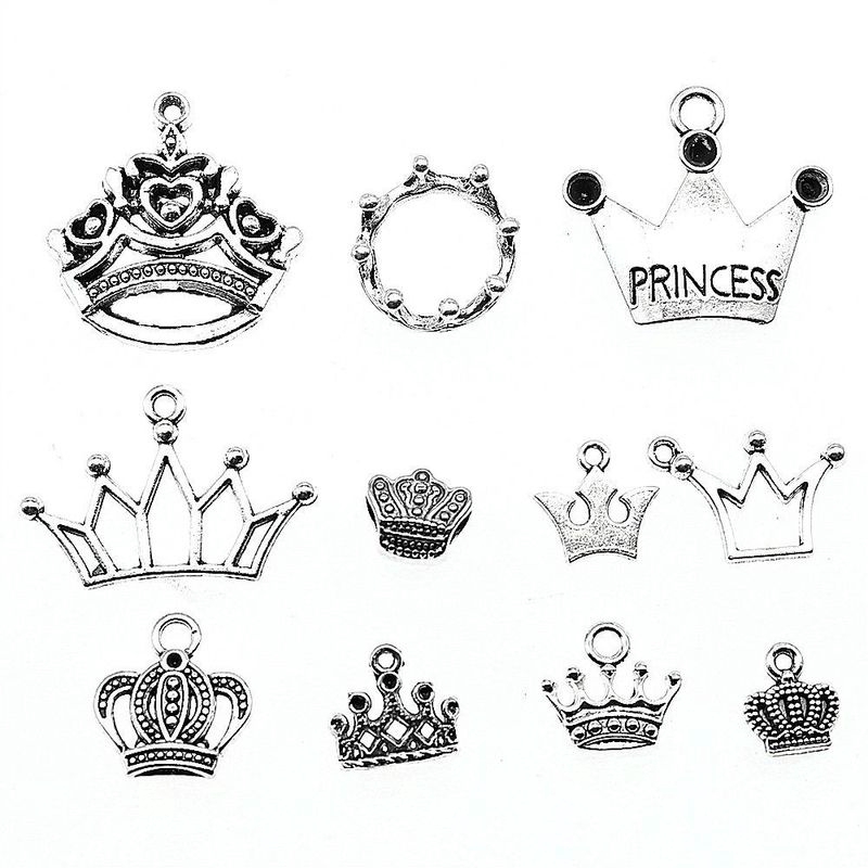 50PCS Mixed Tibetan Silver Crown Pendants For Necklace Jewelry Making