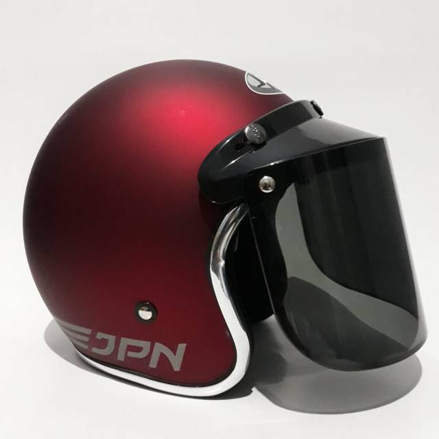 Helm bogo JPN Maroon dof list chrome set kaca cembung ...