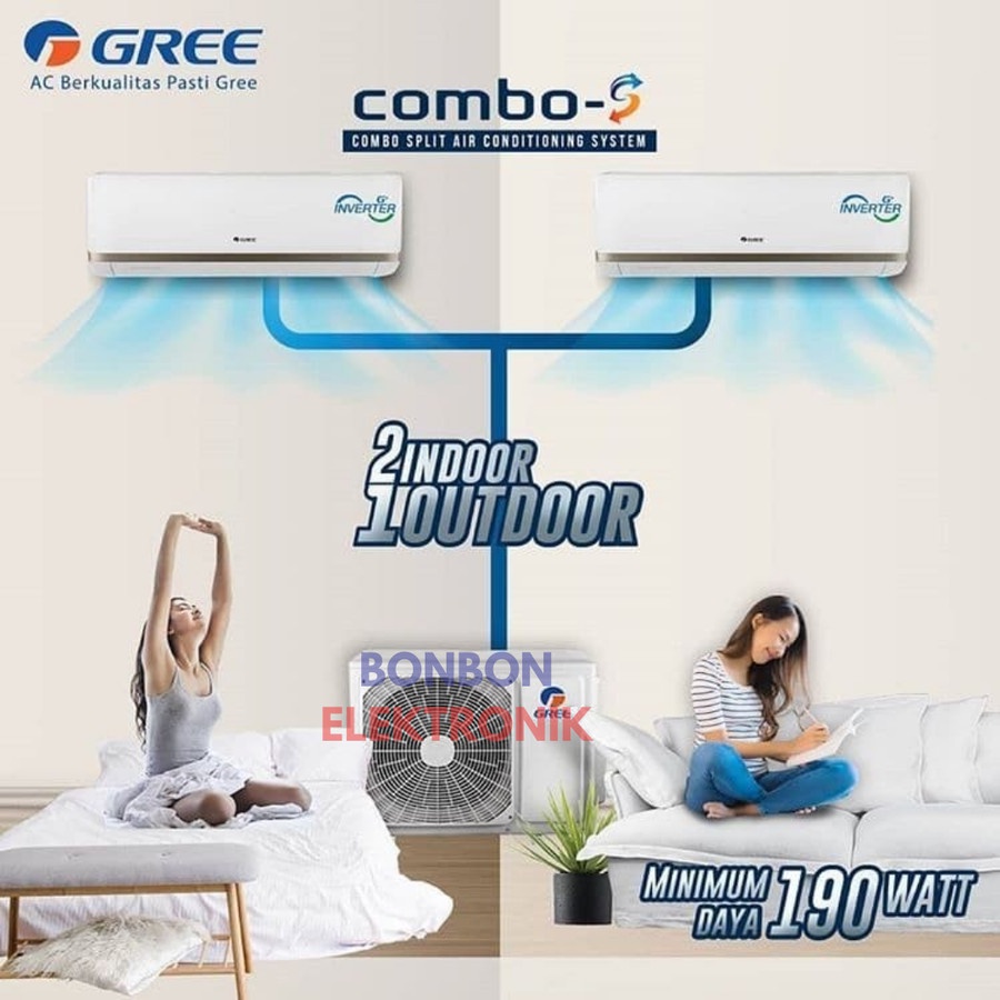 GREE AC Combo Split Inverter GWC-0507CS 2 Koneksi (1/2 PK + 3/4 PK)