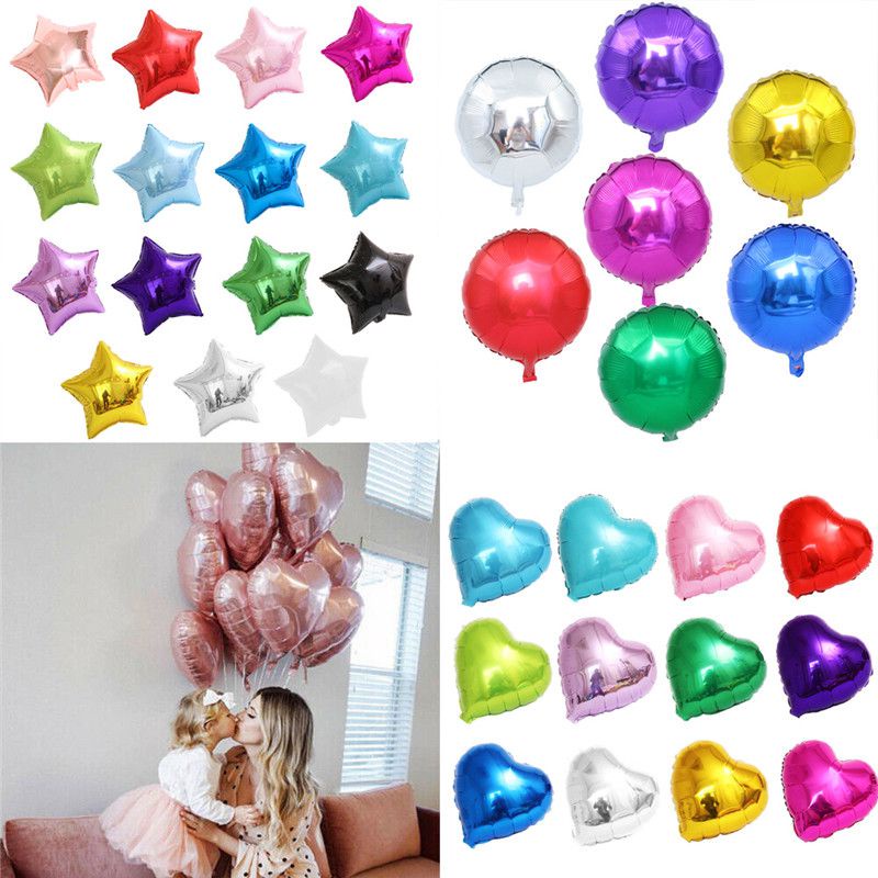 18&quot; Solid Colour Foil Balloons Heart Star Round Shape For Wedding Birthday Party