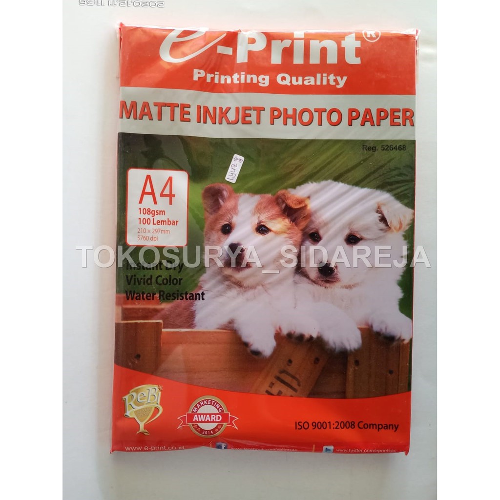 

Kertas Matte Eprint Inkjet Photo Paper A4 E-Print 108 gsm 100 lembar