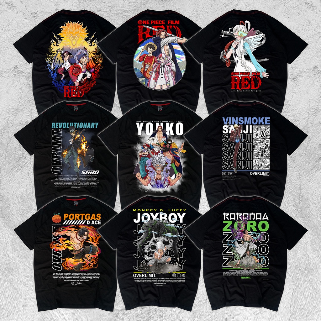 KAOS OVERSIZE ONE PIECE , LUFFY , SANJI , ZORO , ANIME , MANGA OVERLIMIT SIZE STANDART