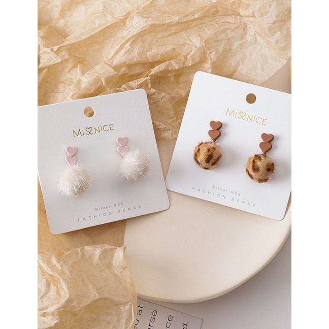 LRC Anting Tusuk Fashion Beige Wool Ball Love Hair Ball Earrings D63767