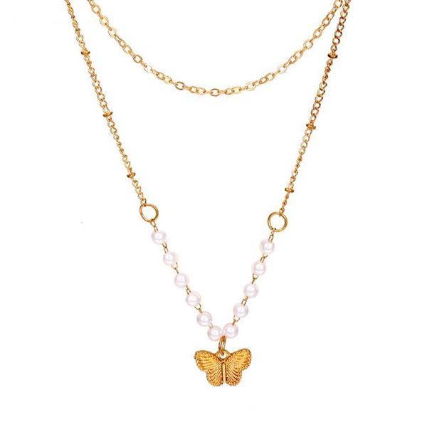 kalung kupu- kupu mutiara double butterfly necklace jka241(3d2)