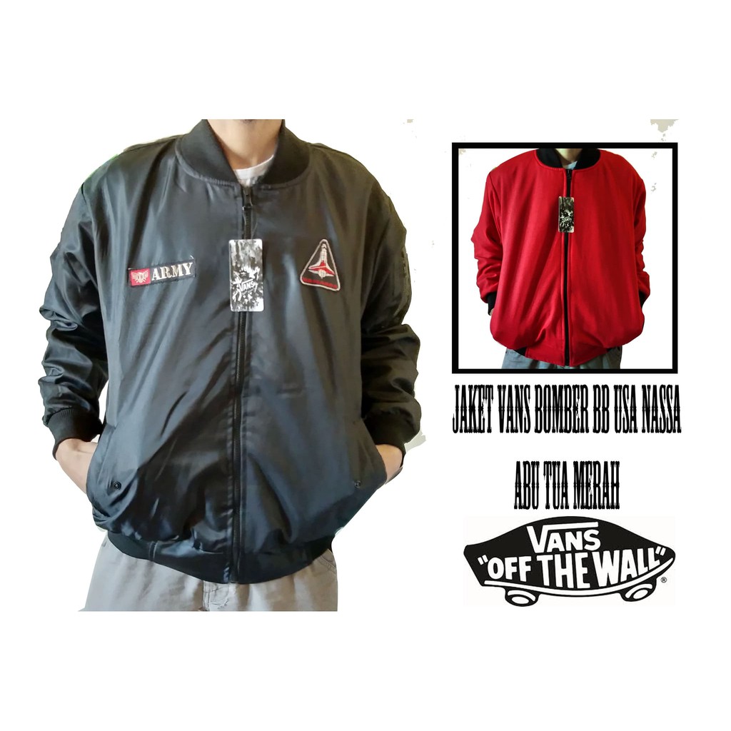 Super Murah JAKET VANS BOMBER BB USA NASSA ABU TUA MERAH KEREN BUKAN PARKA