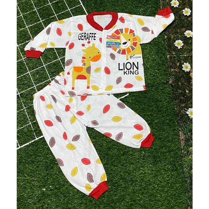 baju anak lucu murah motif giraffe and lion setelan panjang 3-18bulan (rib random/bisa req)