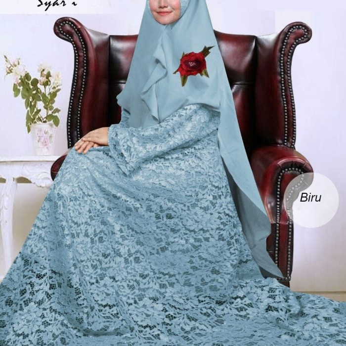 PREMIUM BAJU GAMIS WANITA PESTA SET HIJAB SYAR'I JUMBO FARZA PREMIUM - BIRU MUDA