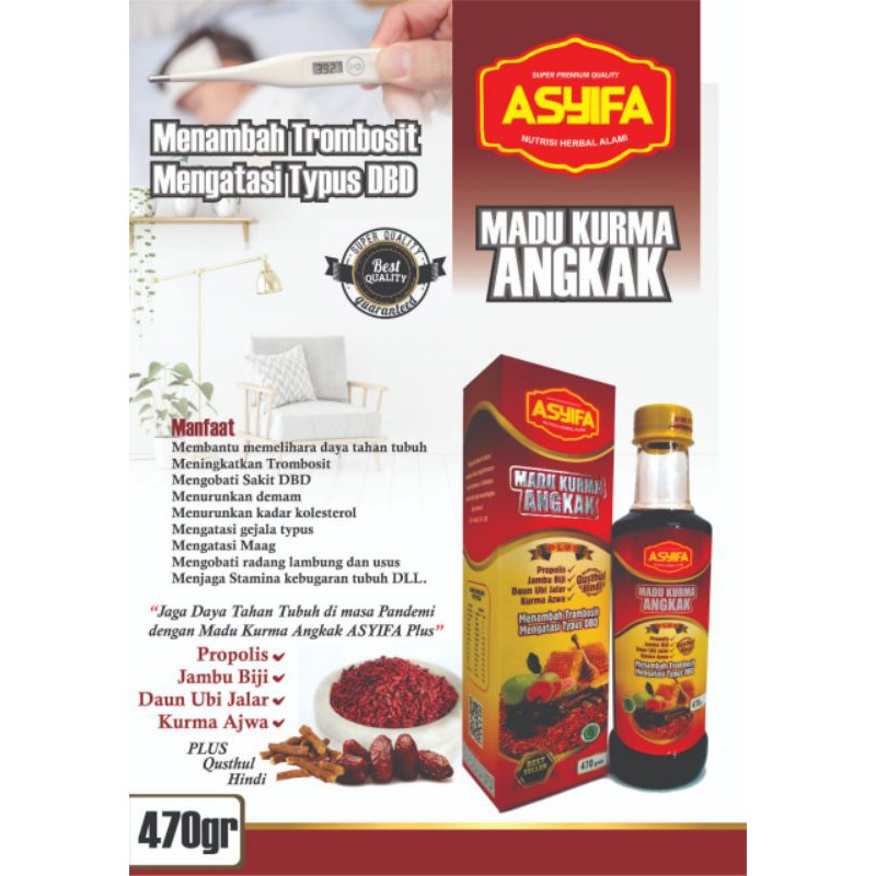 Madu kurma Angkak plus Qusthul Hindi ASYIFA Tipes Dbd Darah rendah dan anti virus 470gram
