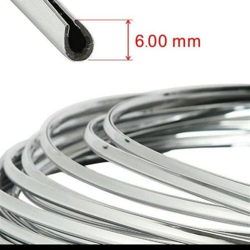 List Moulding Chrome 6mm Panjang 1 meter  Lis Silver List Jendela List Pintu Mobil