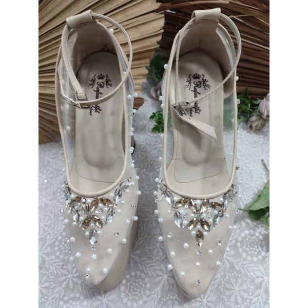 sepatu rafaizoutfit wedding heels wanita cream tinggi 12cm