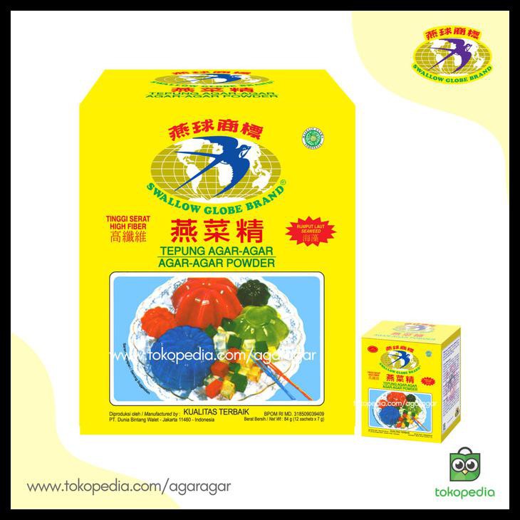 

SWALLOW GLOBE BRAND TEPUNG AGAR-AGAR BEST QUALITY 7GR X 12 SACHET