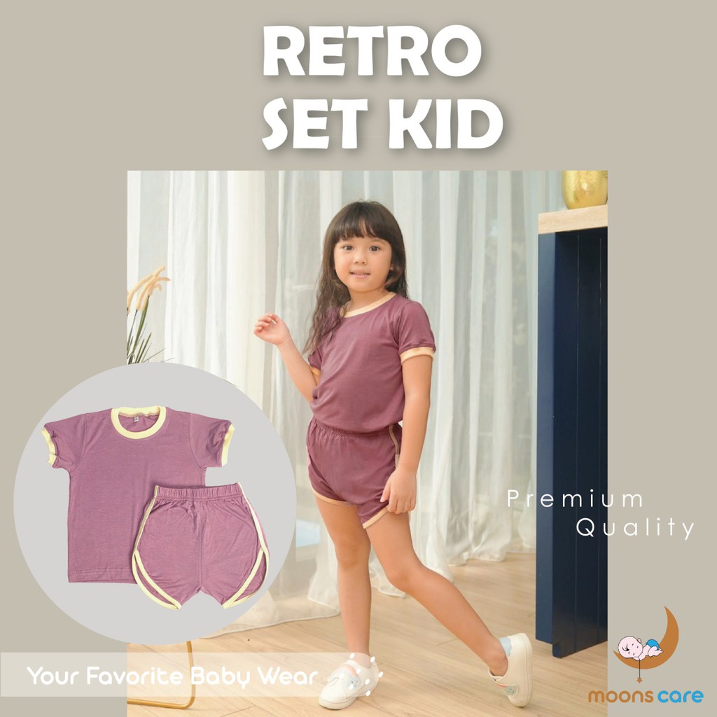 2-9 Tahun MOONS POLOS RETRO SET Cowok Cewek KID COTTON CANDY Baju bayi Polos Stelan Polos Stelan Ret