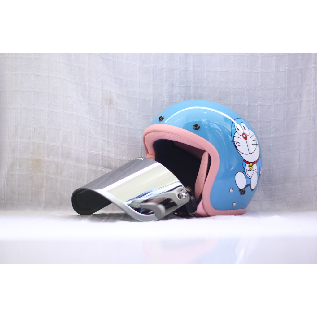 HELM BOGO CAMELIA PASTEL DORAEMON DEWASA KACA DATAR SILVER-2