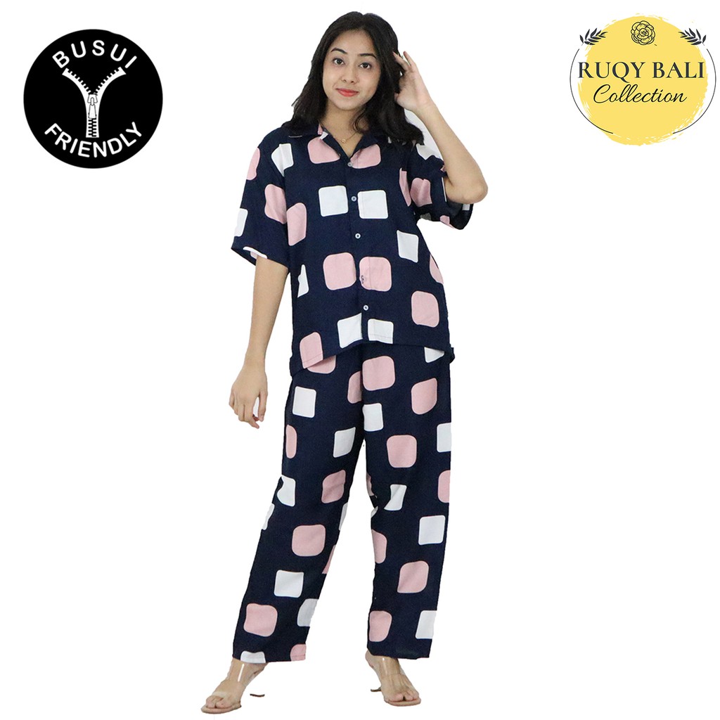 Setelan Piyama Lengan Pendek Rayon Wanita Puzzle Ld110 | Pajamas Katun Rayon (Grosir)