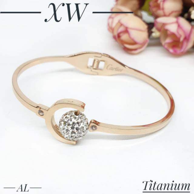 Gelang titanium rosegold bola disco G01058