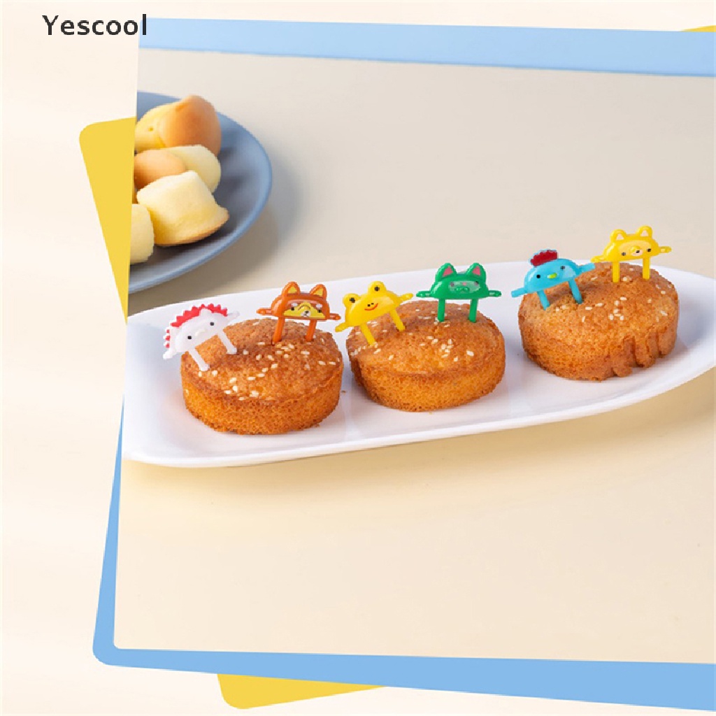 Yescool 6Pcs Garpu Buah / Dessert / Bento Desain Kartun Hewan Lucu