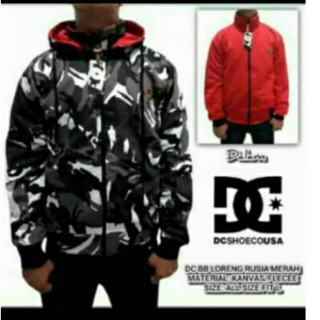 jaket-dc-bolak-balik-loreng-( dalaman merah,hitam,abu)