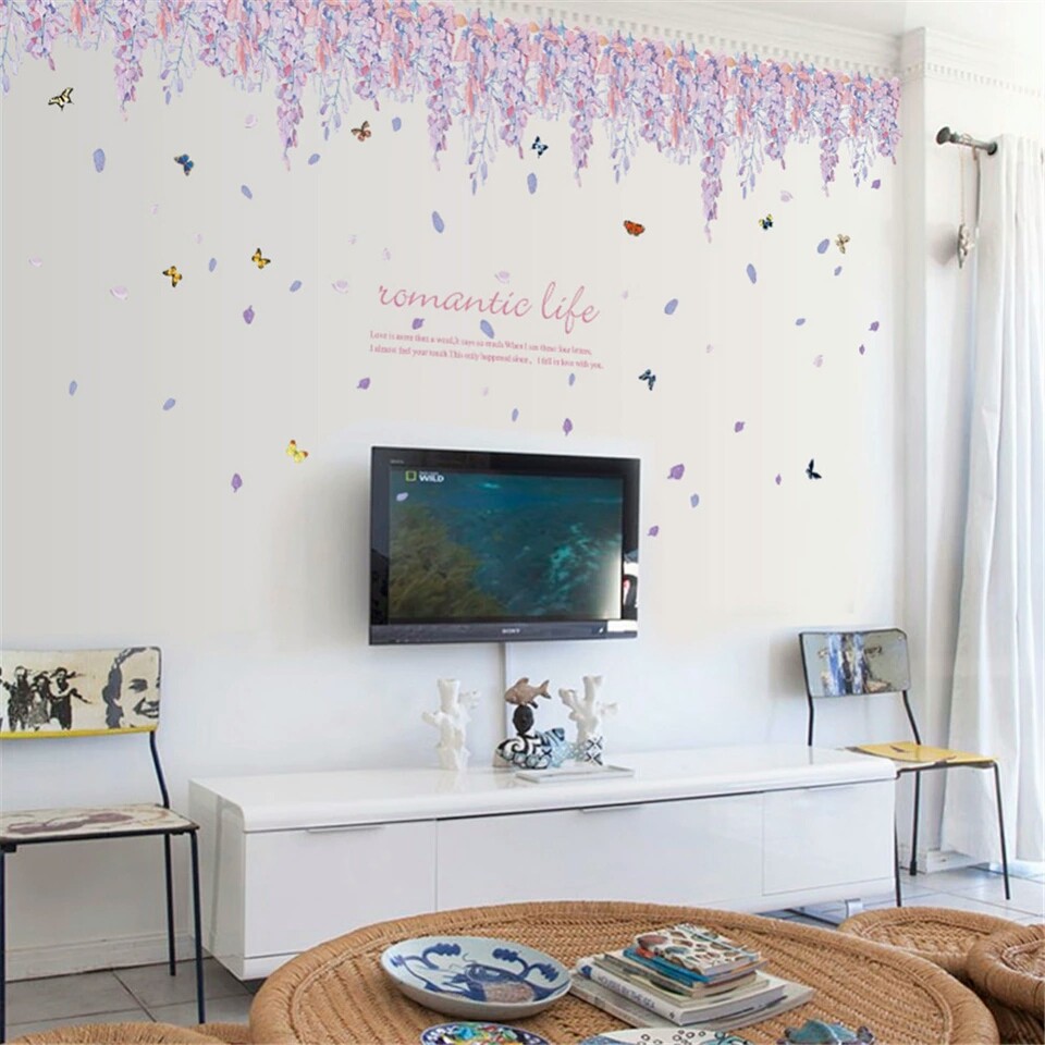 RELIZA WALLSTICKER / STIKER DINDING RENDA LAVENDER UNGU RUMBAI HANGING SK9009