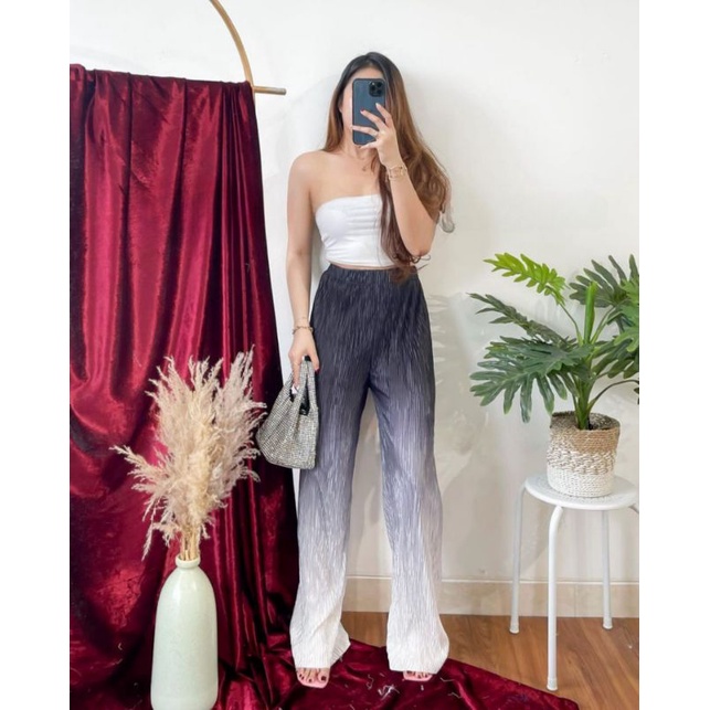 [Ijuf] CELANA KULOT HIGHWAIST PLISKET PLEATS TWO TONE TIE DYE PREMIUM IMPORT BANGKOK BKK