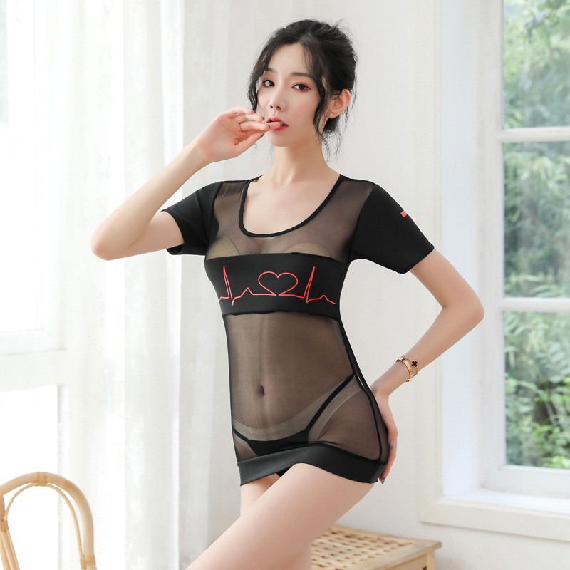 Lingerie Wanita Transparan Cosplay Lingerie Sexy Perawat Seragam Bermain peran A375