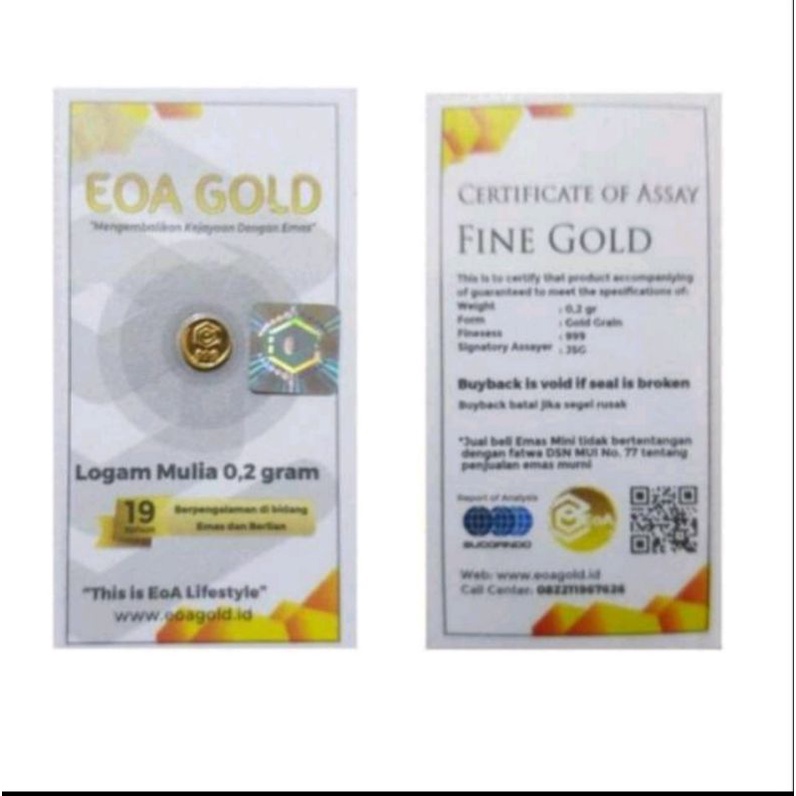 Logam Mulia 0,2gr Emas EOA Emas bersertifikat resmi
