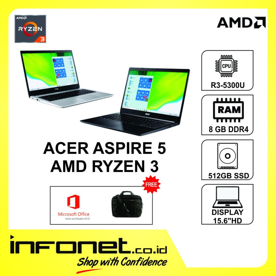 ACER ASPIRE 5 A515-45-R3RR RYZEN 3 5300U 8GB 512GB SSD RADEON GRAPHICS 15.6" W10 OHS
