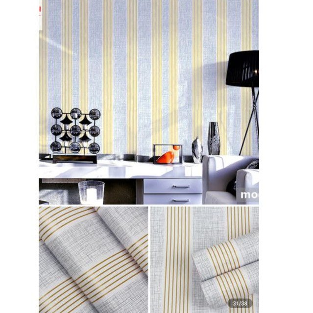 Wallpaper Dinding Garis Emas Silver 8m s/d 9m x 45cm