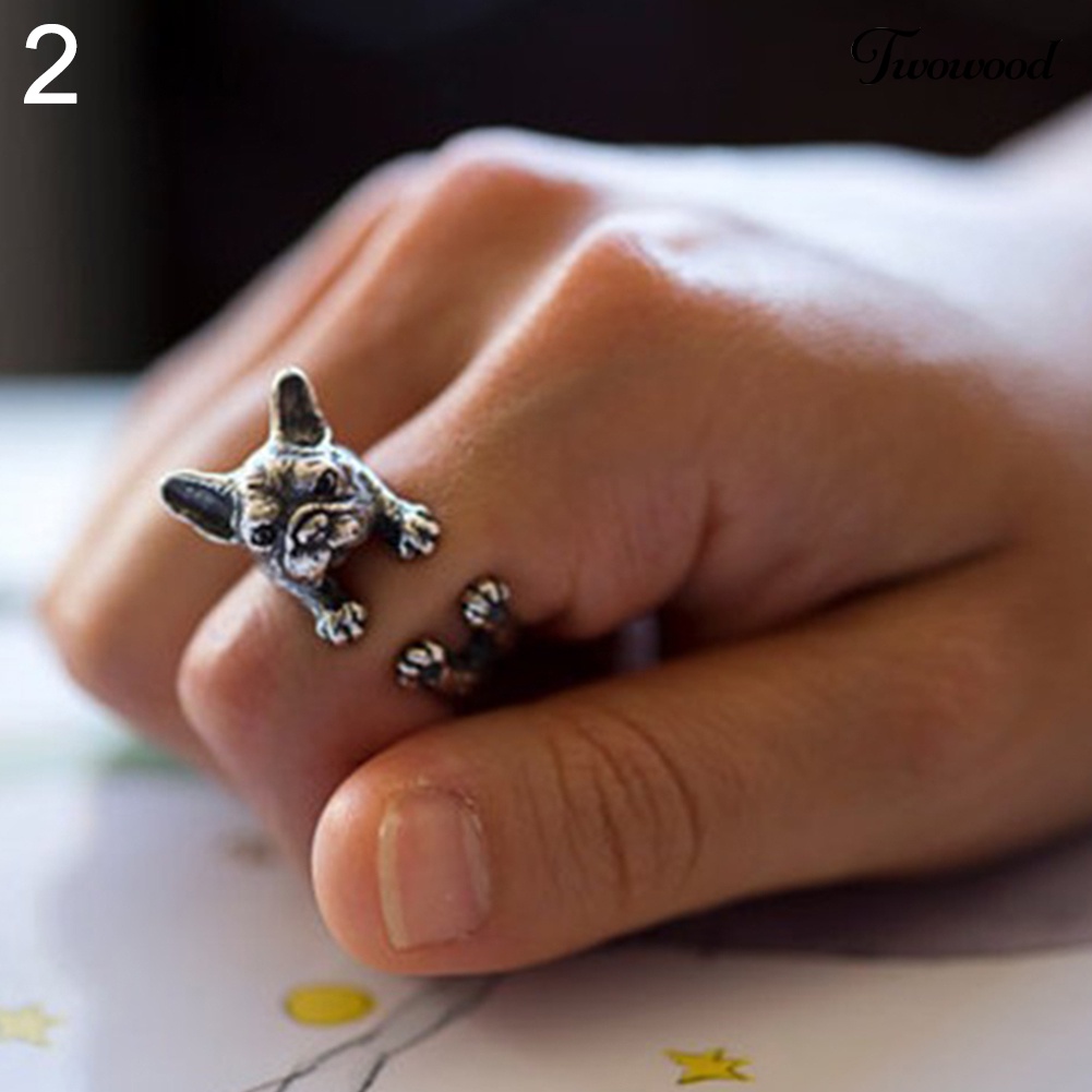 Cincin Model Terbuka Adjustable Desain Anjing Pit Bull Gaya Retro Punk Untuk Unisex