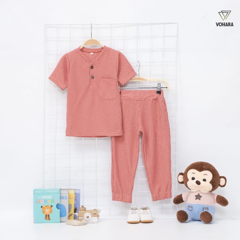 Setelan Anak Laki Laki Baju dan Celana Joger 2-6 Tahun | Set Joger Anak  | Setelan jogger WAFFLE UNIQLO PREMIUM 2-6 Tahun Koleksi Premium VOHARA