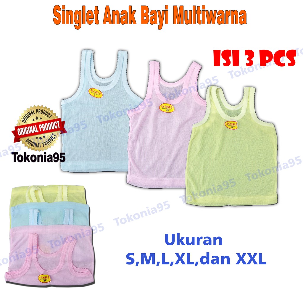 3 Pcs Singlet Anak Multiwarna Best Quality 1 - 8 Tahun