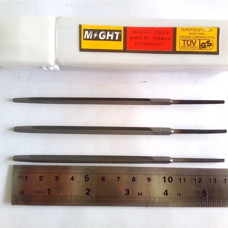 Kikir segitiga 4&quot; 1 Pcs MIGHT Kotak Curah/Kikir Gergaji Kayu Slim/Kikir Segitiga/Slim Taper Saw Files