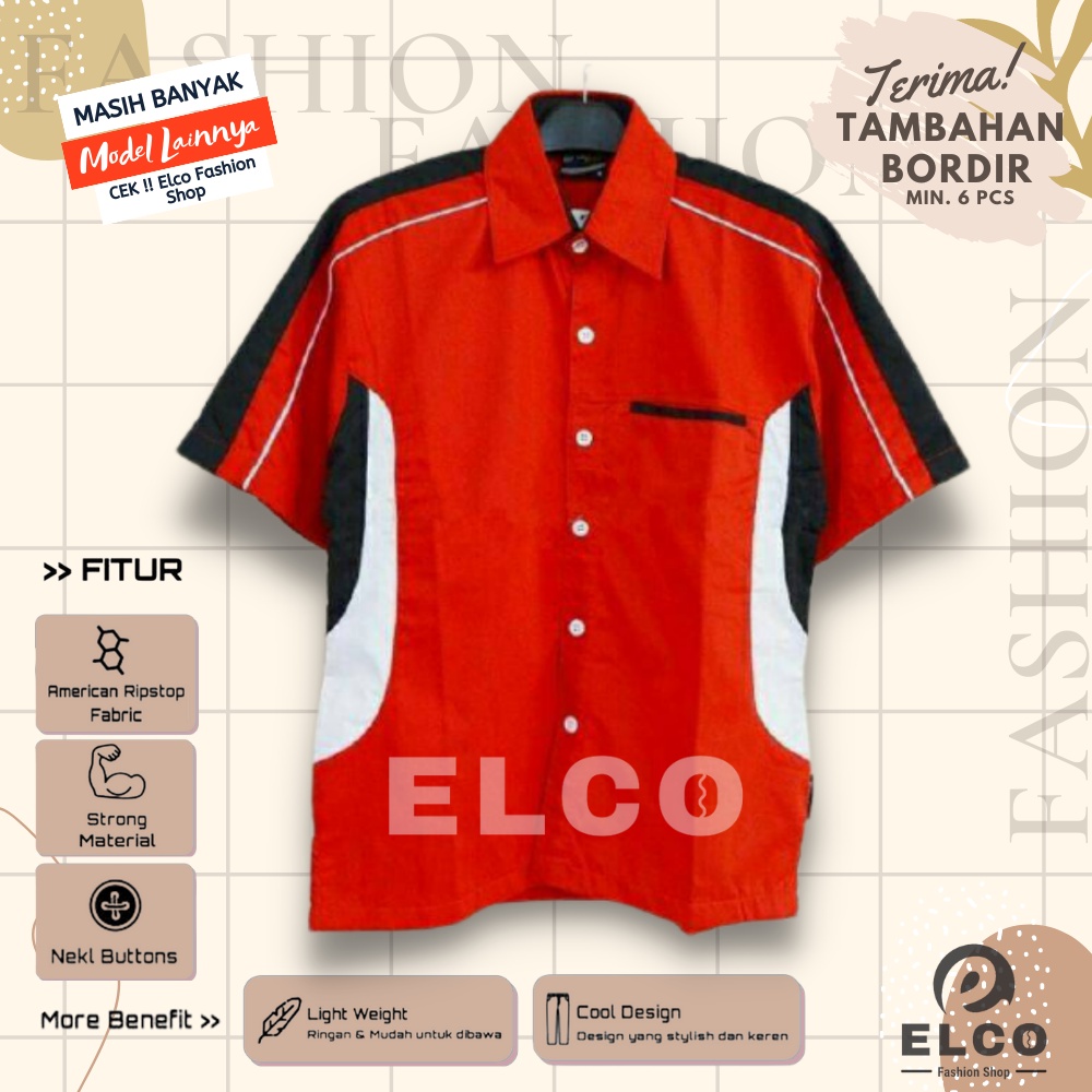 Seragam baju kerja merah kmb hitam kemeja pria lengan pendek drill baju atasan seragam pdh kemeja ko
