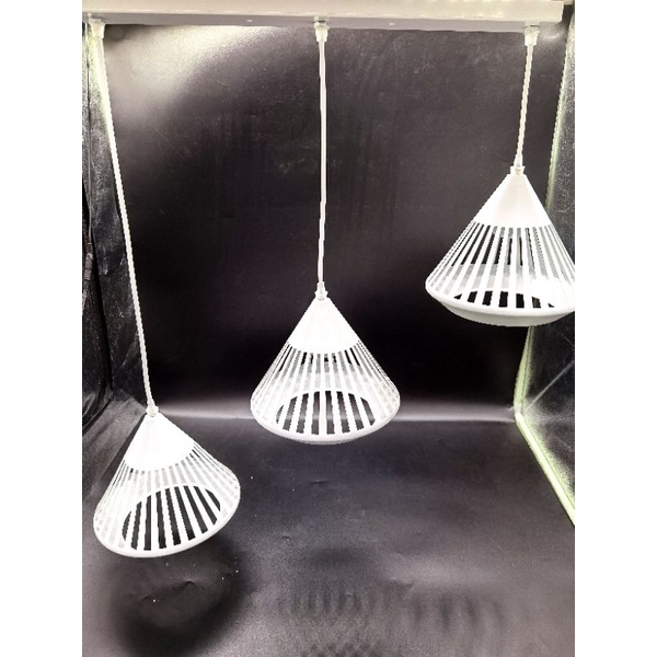 Lampu Hias Pendant Light, Lampu Cafe, Model Kerucut sangkar putih, metal 1set 3bh