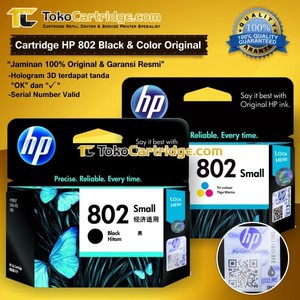 Cartridge HP 802 Black &amp; Color Original 1SET Catridge CH561ZZ CH562ZZ Katrid Tinta Hitam Warna Print