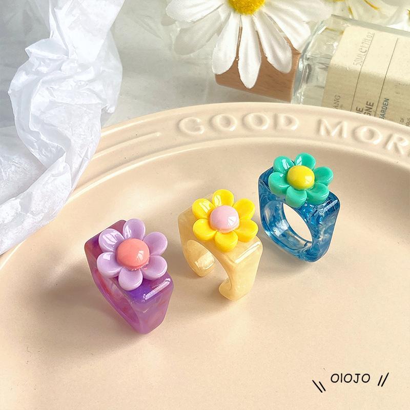 【COD】Cincin Model Terbuka Desain Bunga Bahan Resin Akrilik Untuk Wanita