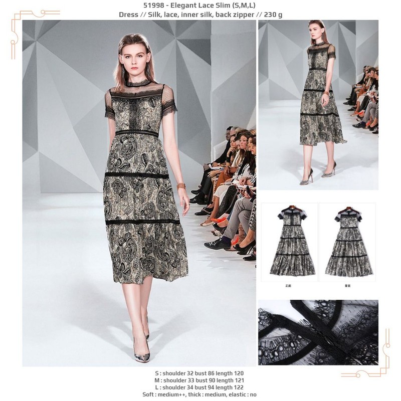 51998 Elegant Lace Slim Dress / Dress Pesta Panjang Hitam