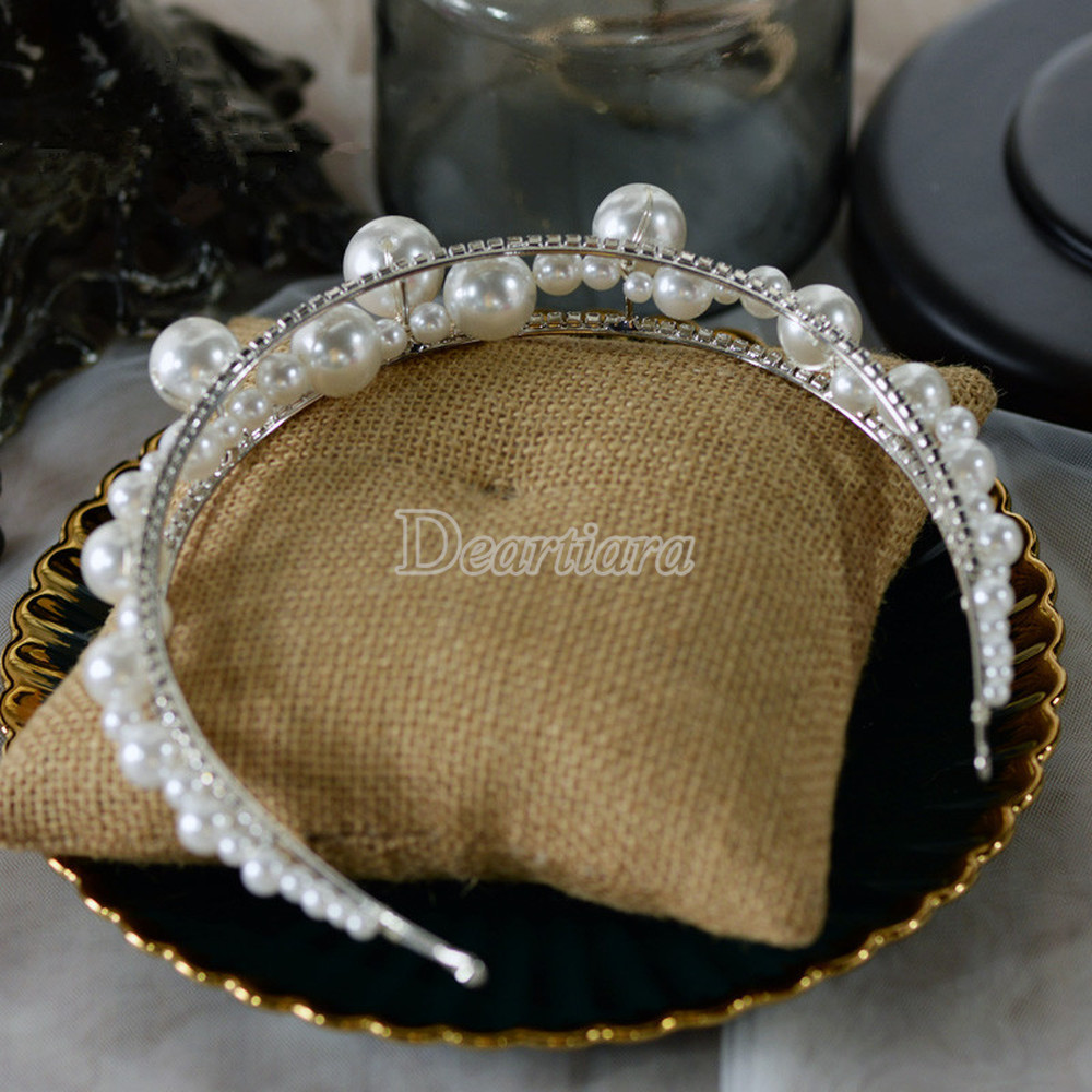 Bandana Bahan Alloy Aksen Mutiara Berlian Imitasi Gaya Korea Untuk Aksesoris Rambut Pengantin Wanita