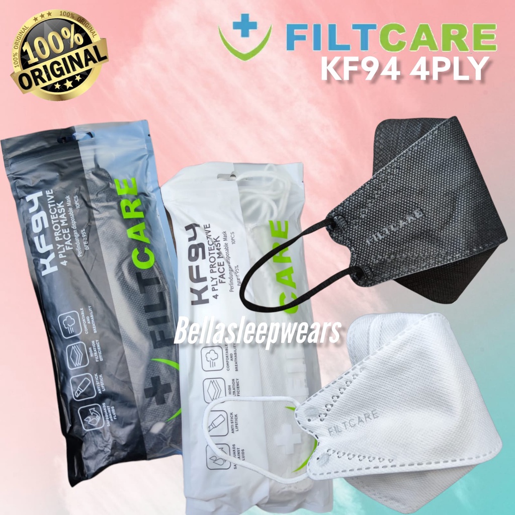 RAINBOW FILTCARE KF94 EMBOS - MASKER KF94 FILT CARE KEMENKES MASK KOREA KF94 4PLY HITAM PUTIH